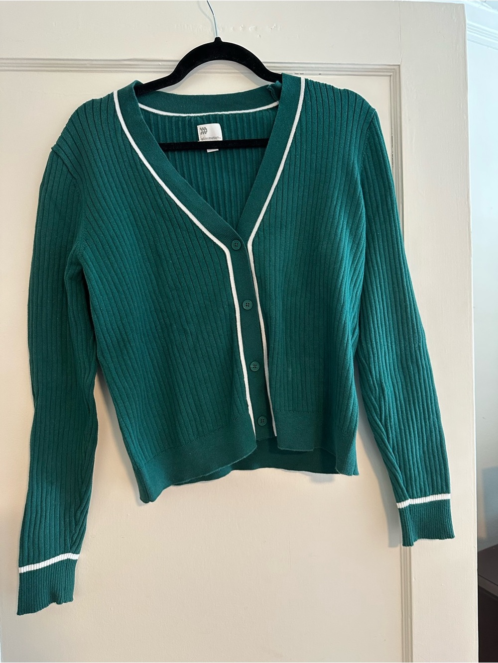 all in motion Ribbed V‑Neck Cardigan with White Trim